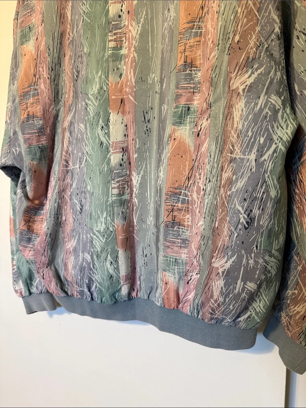Vintage Silk Blend Long Sleeve Windbreaker V-Neck Sweater Retro M Golf